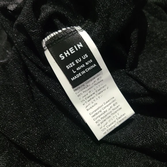 Black Mesh Diamond Pattern Mock Neck Bodysuit - Picture 4 of 4